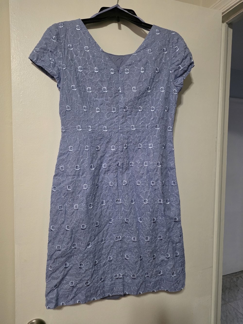 Talbots Petite Light Blue Eyelet Short Sleeve Mini Dress